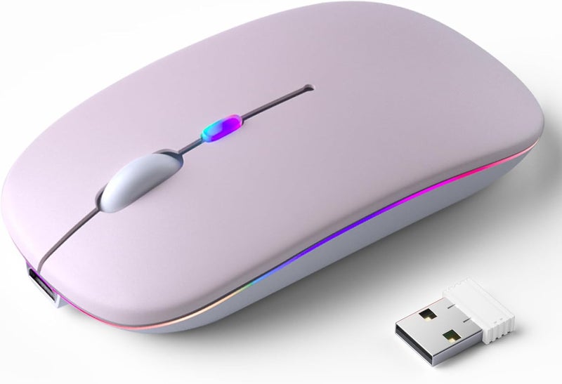 KANMABPC Wireless Bluetooth Mouse – Rechargeable, Silent, Dual Mode (Bluetooth 5.2 & USB) with LED Lights – Portable for Laptop, Desktop, & Tablet(Pink) - Image 1